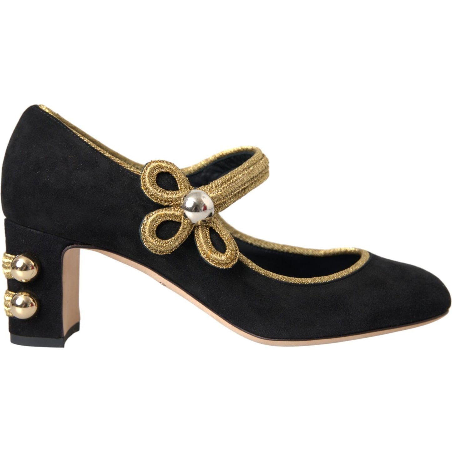 Dolce & Gabbana Black Suede Gold Mary Janes Heels Pumps Shoes Dolce & Gabbana