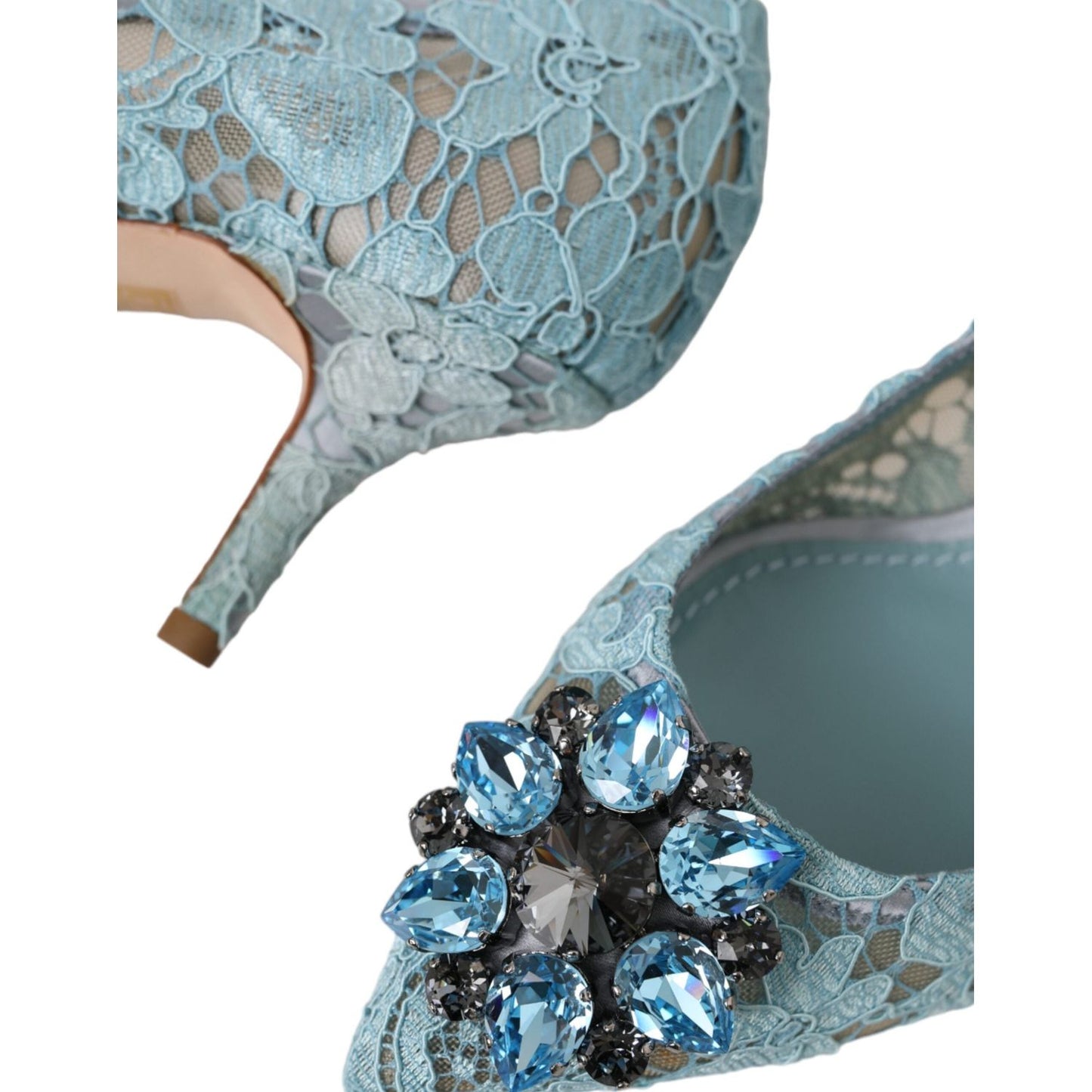 Dolce & Gabbana Blue Taormina Lace Crystal Heel Pumps Shoes Dolce & Gabbana