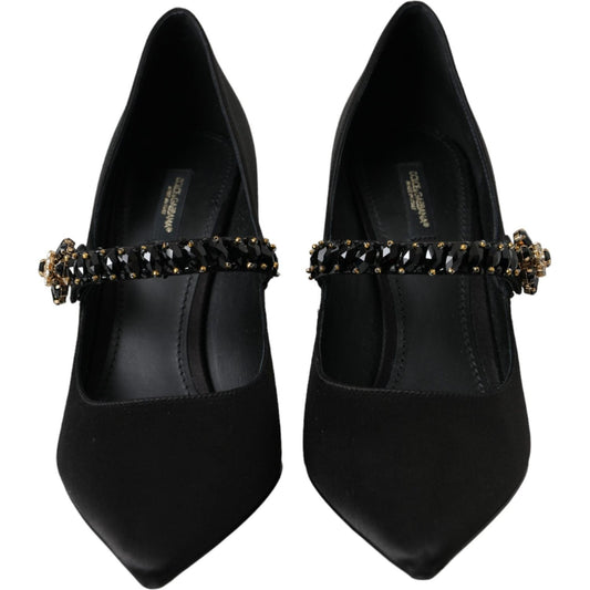 Black Mary Jane Crystal Heels Pumps Shoes