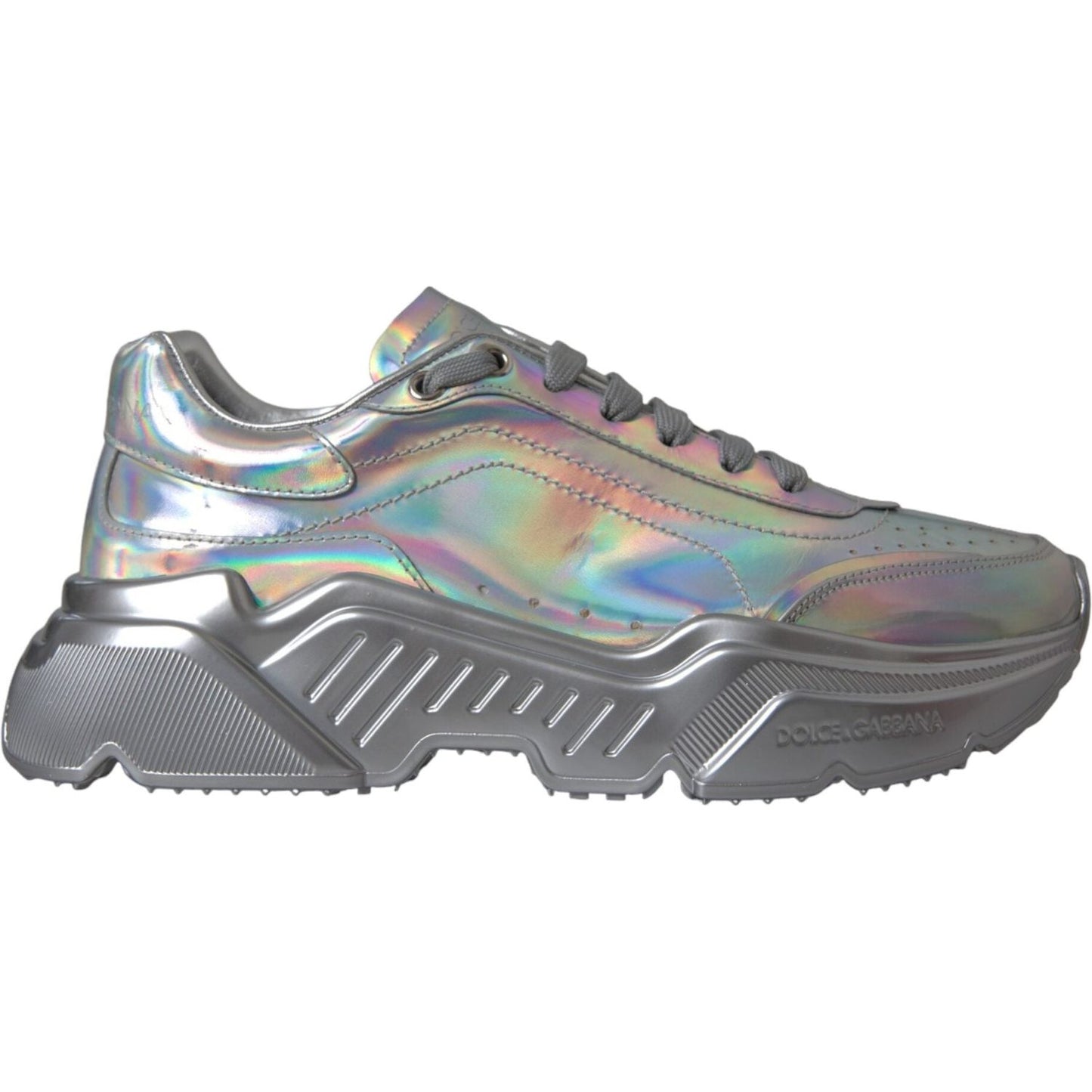 Dolce & Gabbana Silver Iridescent DAYMASTER Leather Sneakers Shoes Dolce & Gabbana