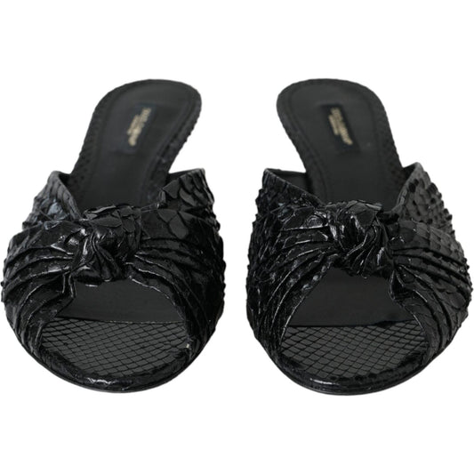 Dolce & Gabbana Black Exotic Leather Heels Slides Shoes Dolce & Gabbana