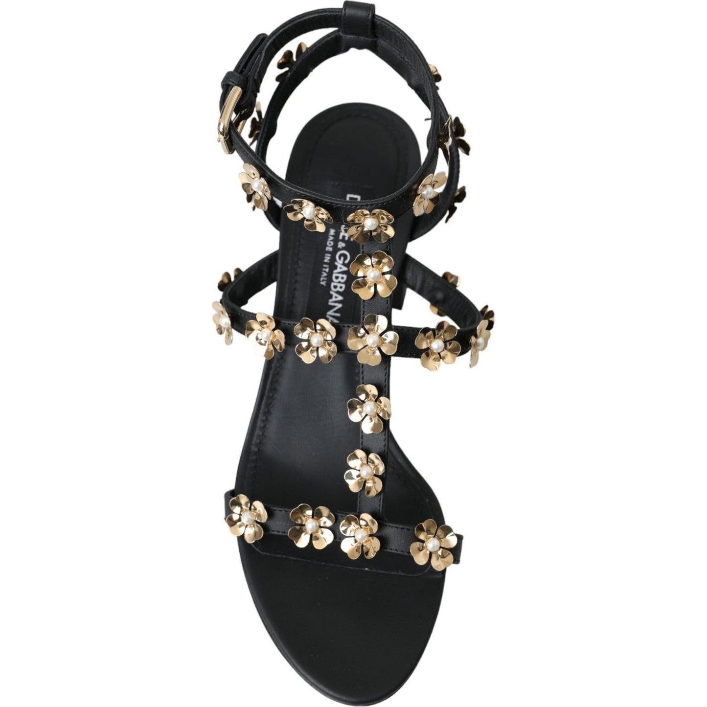 Dolce & Gabbana Black Leather Embellished Heel Sandal Shoes Dolce & Gabbana