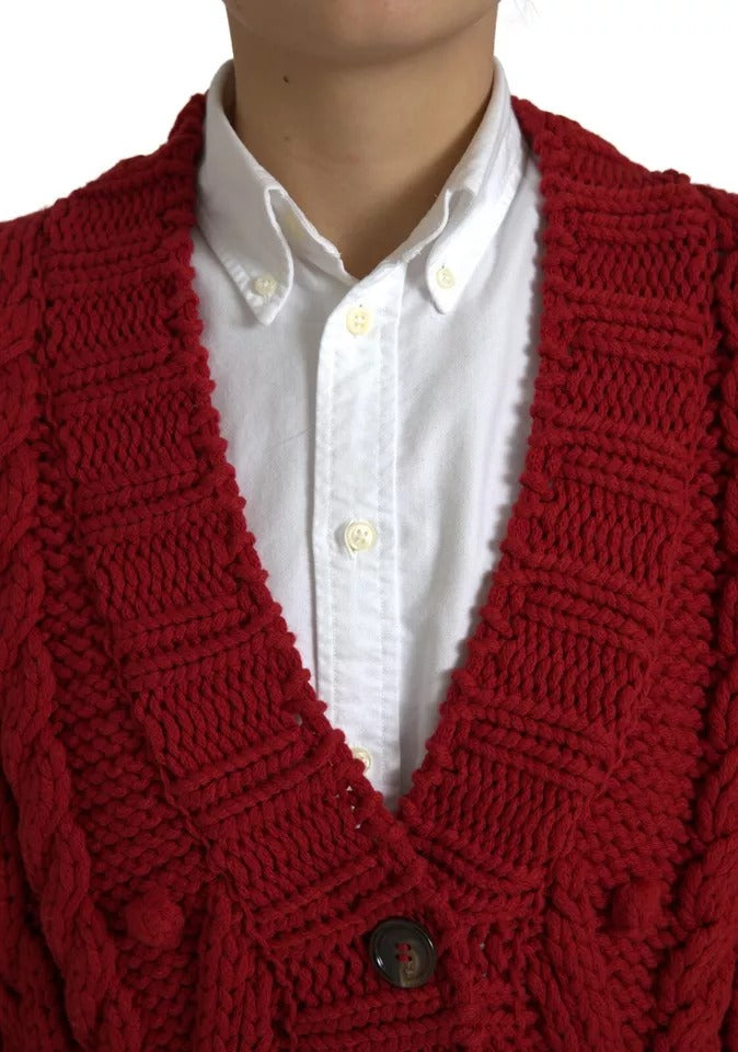 Dolce & Gabbana Red Wool Knit Button Down Cardigan Sweater