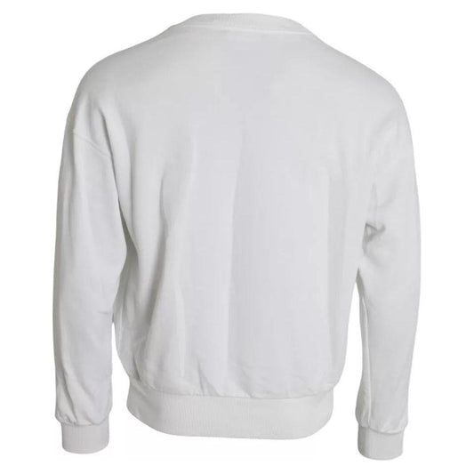 Dolce & Gabbana White Embossed Logo Cotton Men Sweatshirt Sweater Dolce & Gabbana