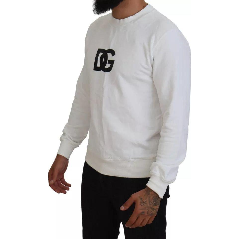 Dolce & Gabbana White Logo Cotton Crew Neck Pullover Sweater Dolce & Gabbana