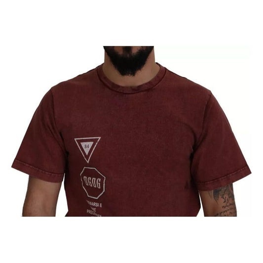 Dolce & Gabbana Maroon Printed Crewneck Tee Cotton T-shirt Dolce & Gabbana