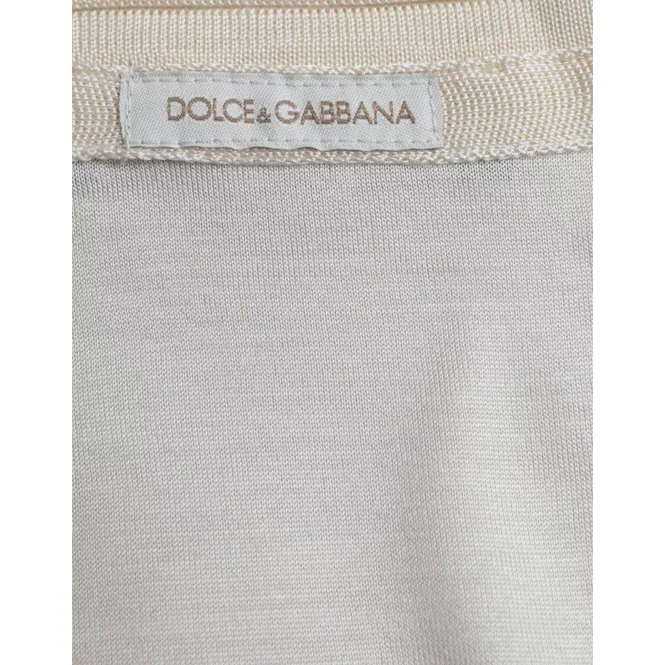 Dolce & Gabbana White Short Button Closure Silk Top T-shirt Dolce & Gabbana