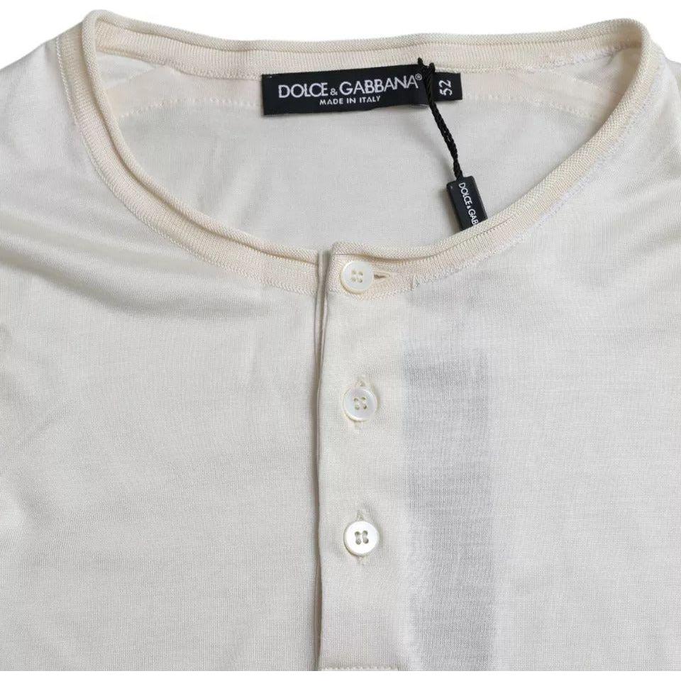 Dolce & Gabbana White Short Button Closure Silk Top T-shirt Dolce & Gabbana