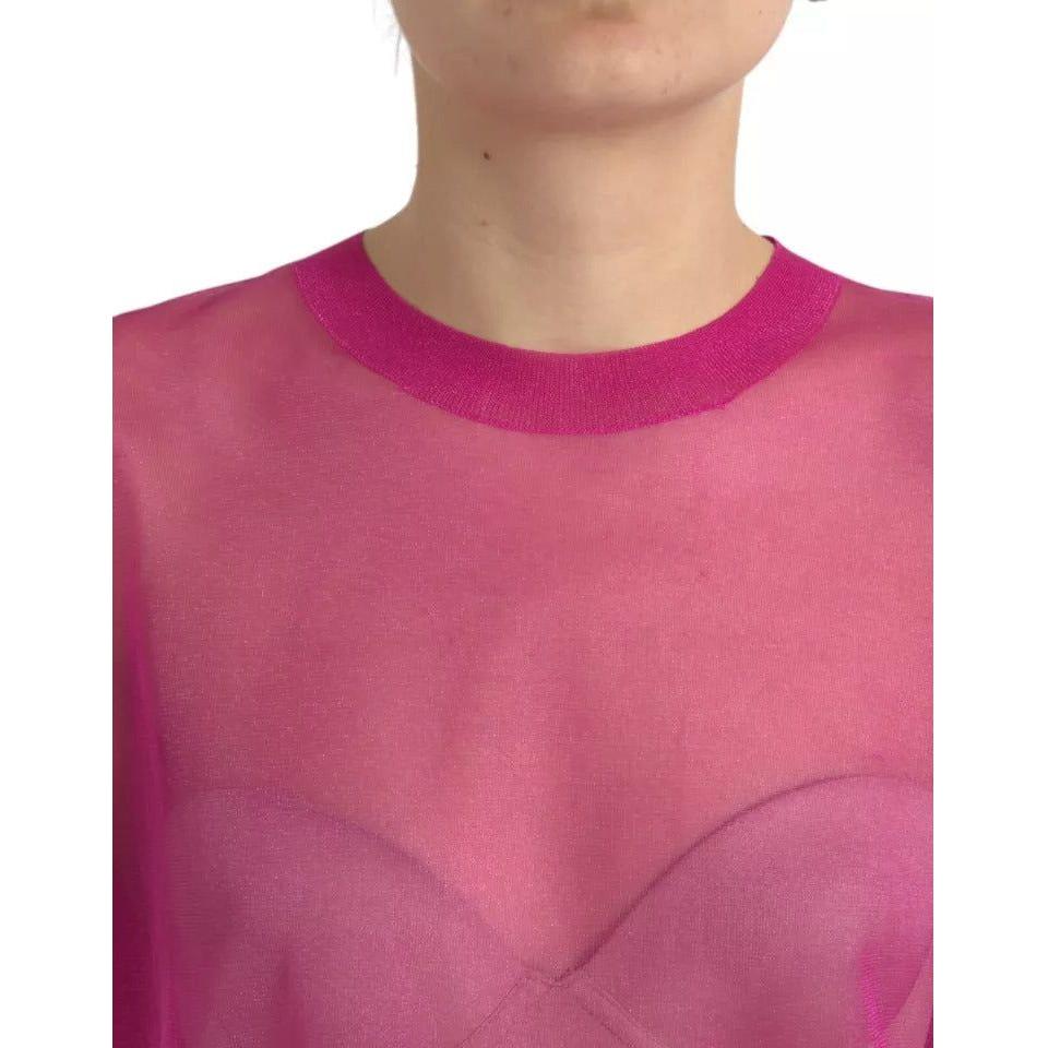 Dolce & Gabbana Pink Transparent Crewneck Long Sleeves Top Dolce & Gabbana