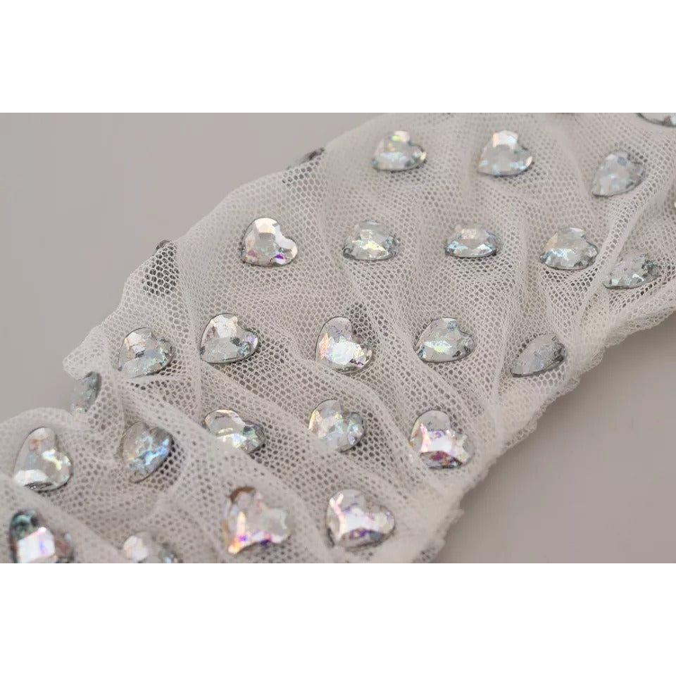 Dolce & Gabbana White Crystal Elbow Length Cotton Tulle Gloves Dolce & Gabbana