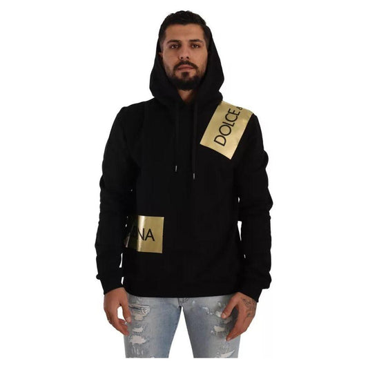 Dolce & Gabbana Black Gold Hooded Cotton Mens Pullover Sweater Dolce & Gabbana