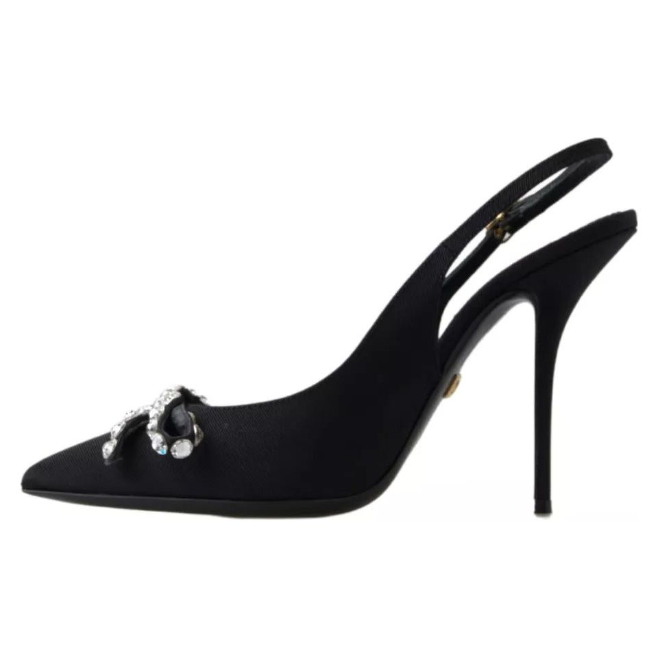 Dolce & Gabbana Black Crystal Embellished Slingback Heel Shoes Dolce & Gabbana