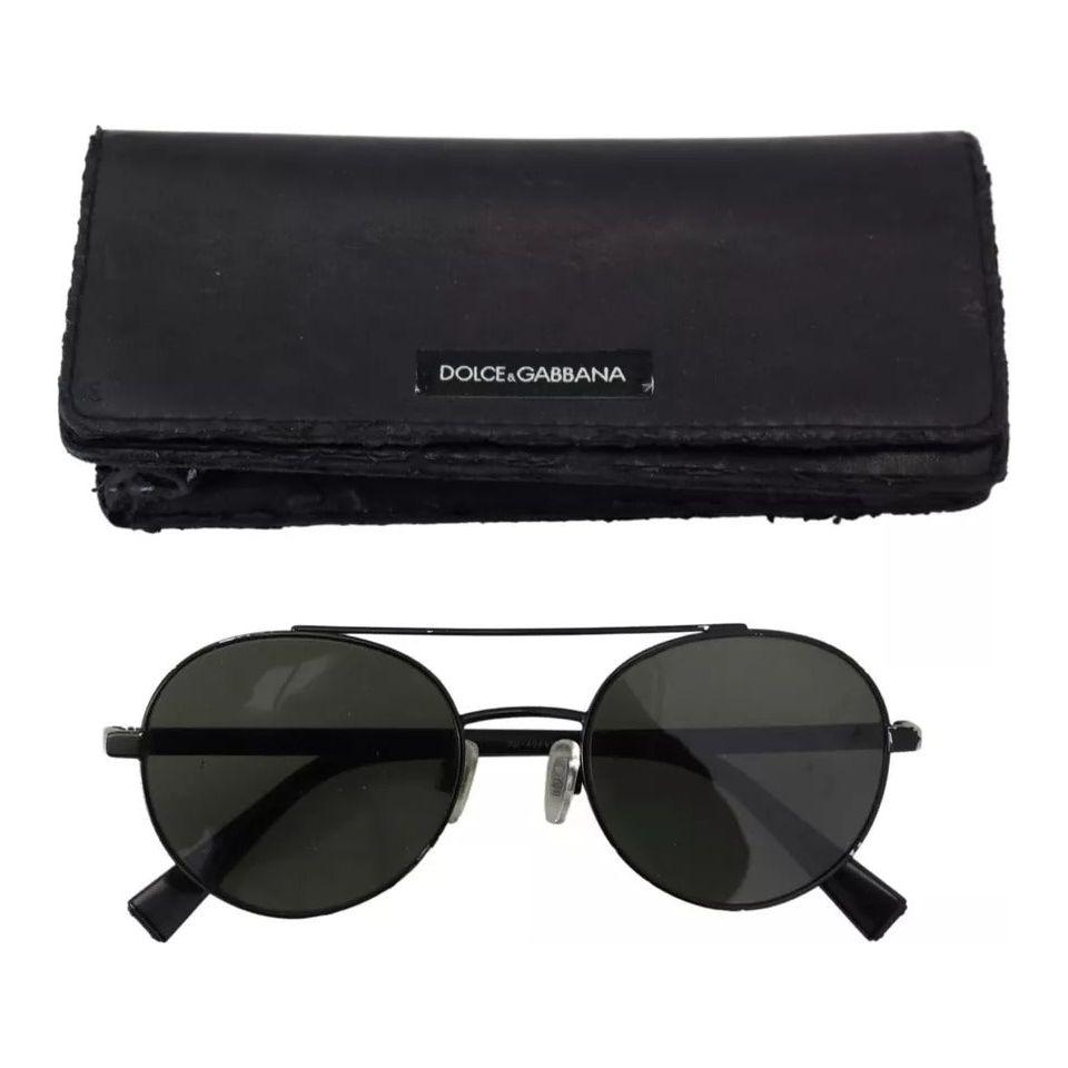 Dolce & Gabbana Matte Black Steel Frame Green Lens DG2245 Sunglasses Dolce & Gabbana