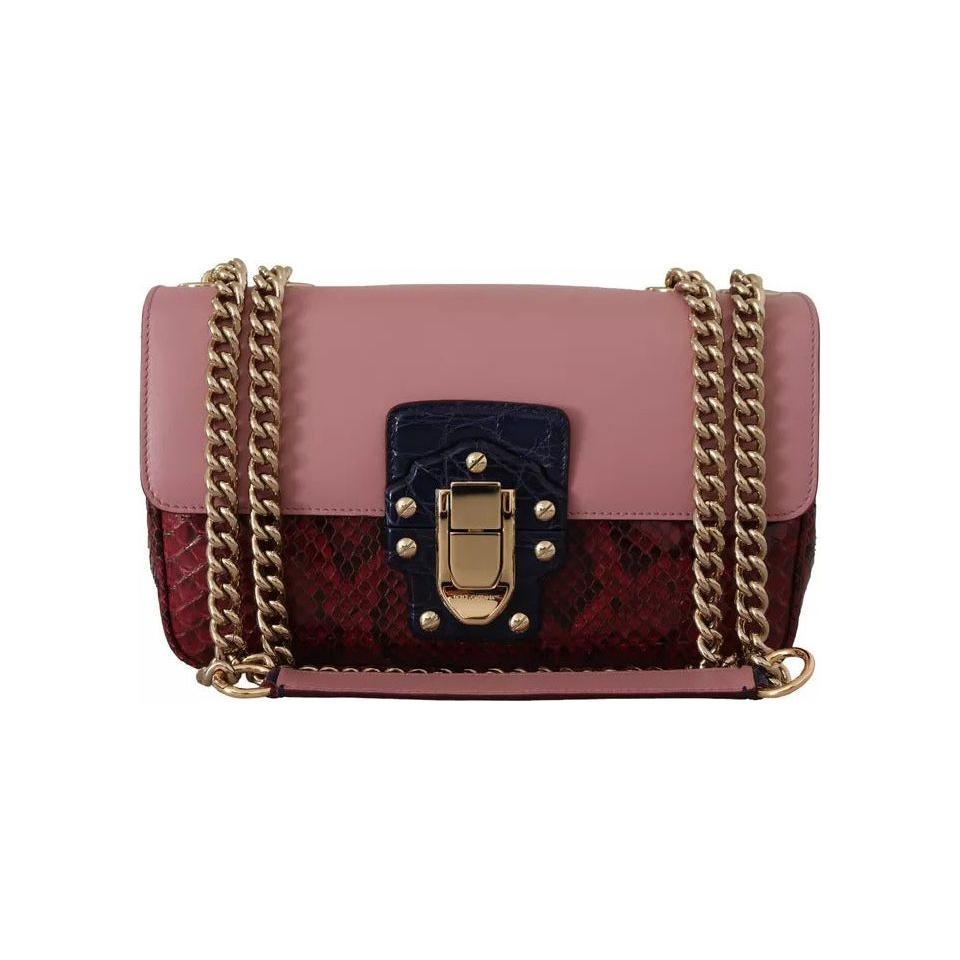 Dolce & Gabbana Pink Red Exotic Skins Gold Chain Purse LUCIA Leather Bag Dolce & Gabbana