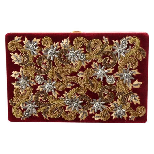 Dolce & Gabbana Red Velvet Gold Frame Clutch Evening Party Purse Bag Dolce & Gabbana