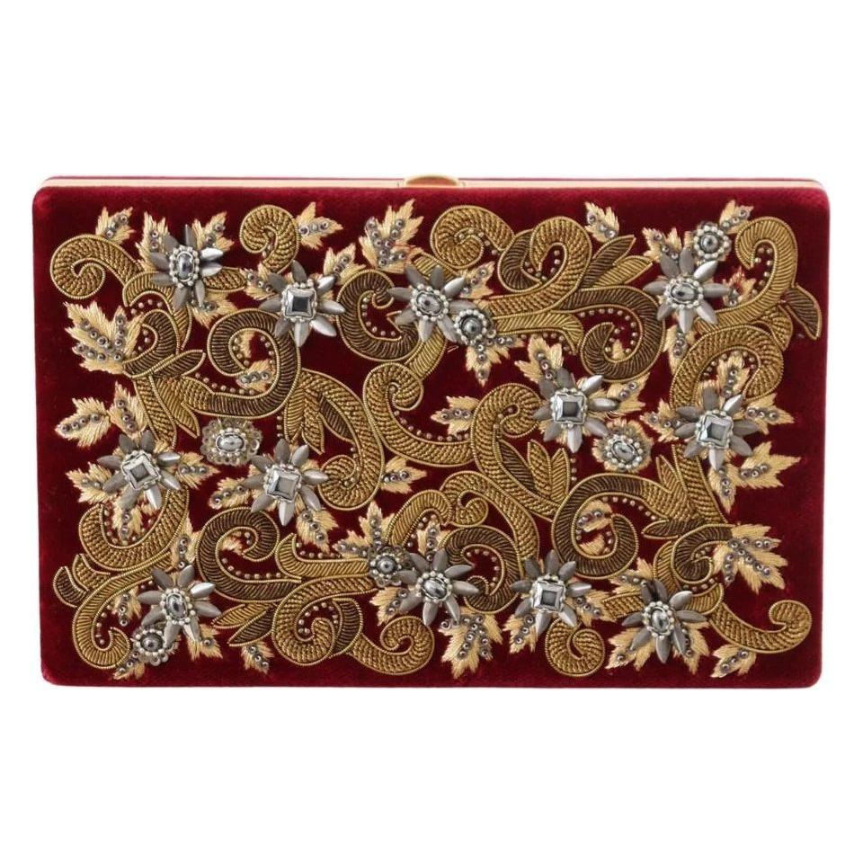 Dolce & Gabbana Red Velvet Gold Frame Clutch Evening Party Purse Bag Dolce & Gabbana