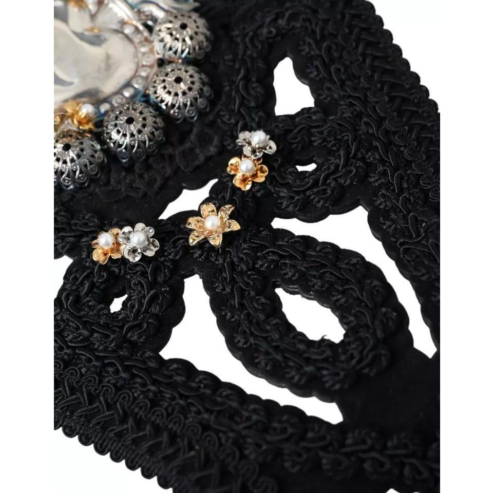 Dolce & Gabbana Black Canvas Embellished Waist Women Belt Dolce & Gabbana