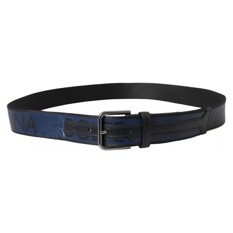 Dolce & Gabbana Black Blue Leather Silver Metal Buckle Belt Dolce & Gabbana