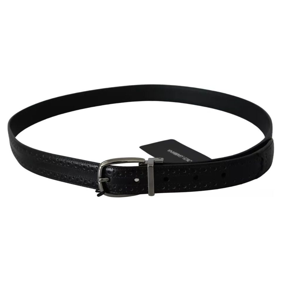 Dolce & Gabbana Black Leather Silver Metal Buckle Classic Belt