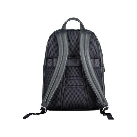 Sleek Blue Leather Backpack with Laptop Compartment