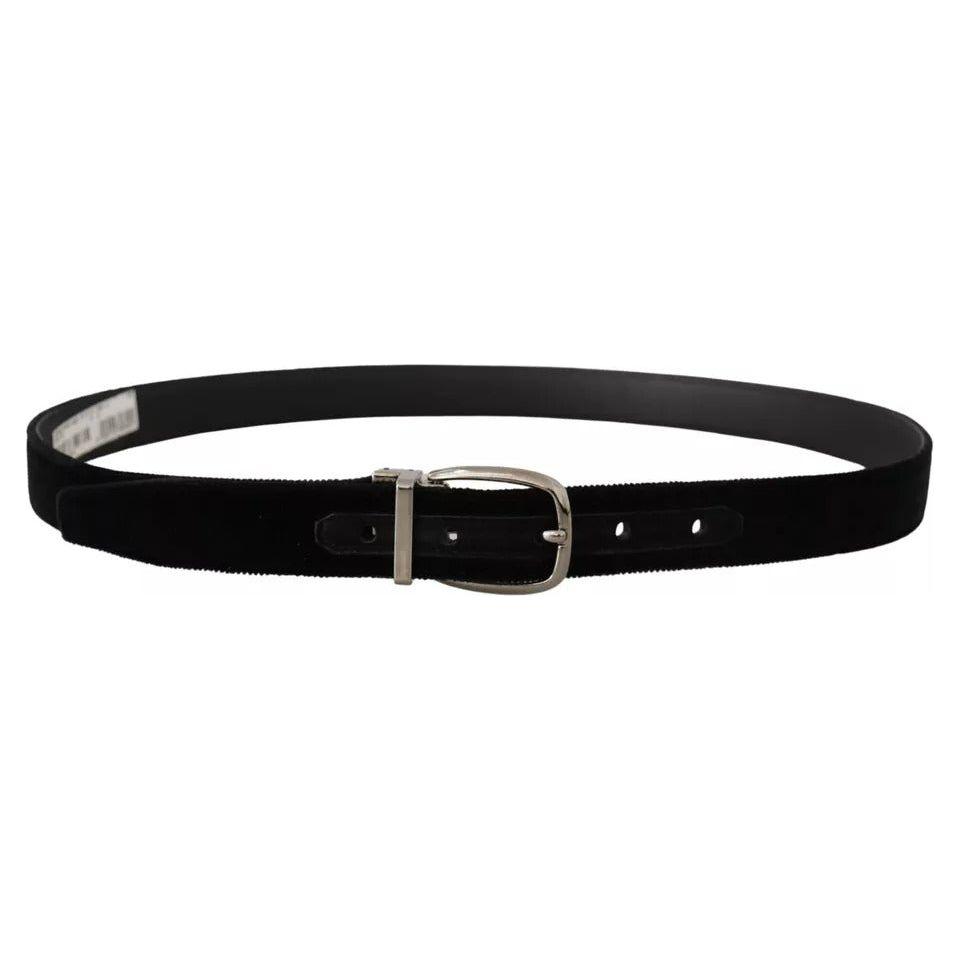 Dolce & Gabbana Black Velvet Silver Tone Metal Logo Buckle Belt Dolce & Gabbana