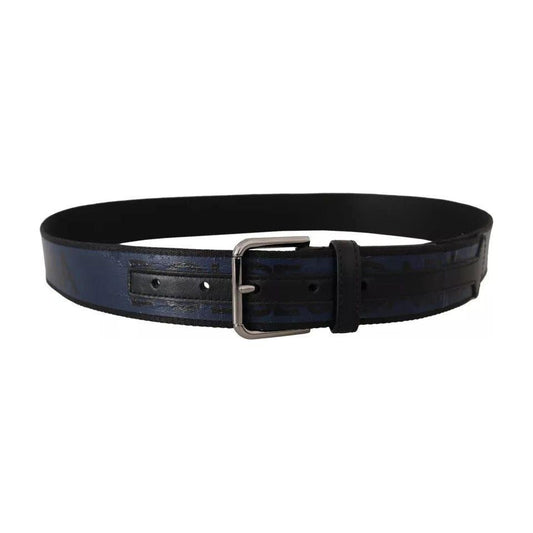 Dolce & Gabbana Blue Black Logo Print Silver Buckle Belt Dolce & Gabbana