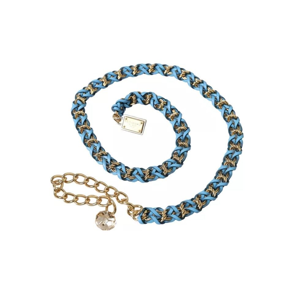 Dolce & Gabbana Blue Braided Gold Brass Chain Waist Belt Dolce & Gabbana