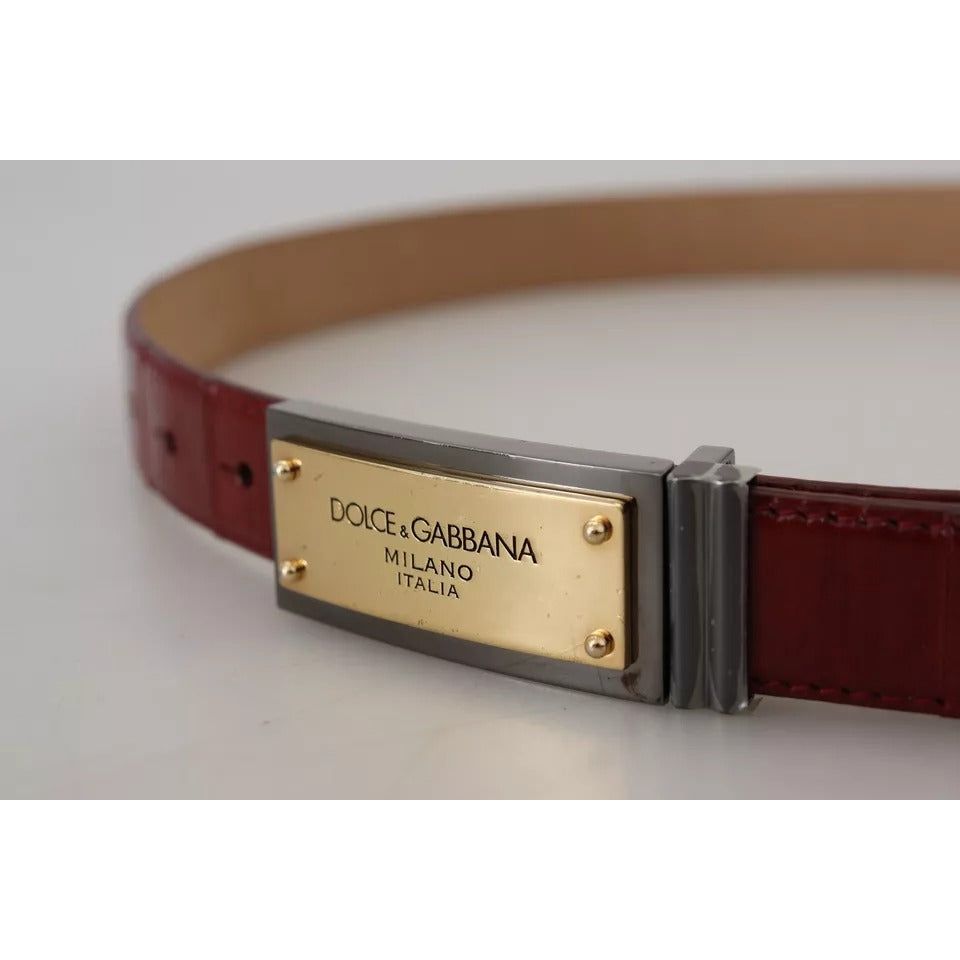 Dolce & Gabbana Brown Leather Gold Engraved Metal Buckle Belt Dolce & Gabbana