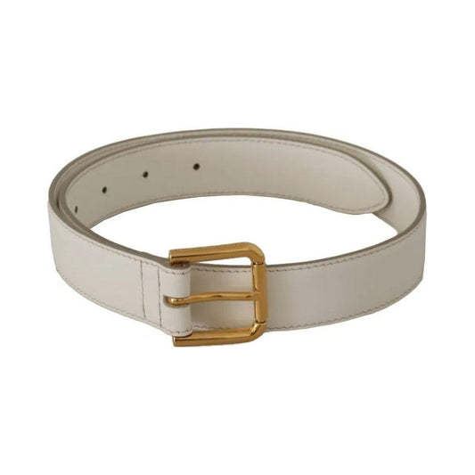 Dolce & Gabbana White Leather Gold Logo Engraved Metal Buckle Belt Dolce & Gabbana