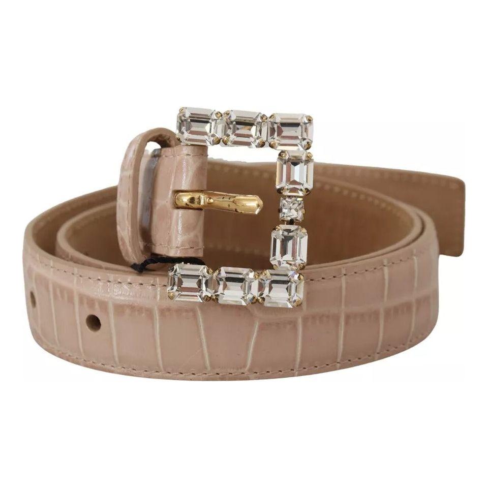 Dolce & Gabbana Beige Leather Crystal Buckle Women Belt Dolce & Gabbana