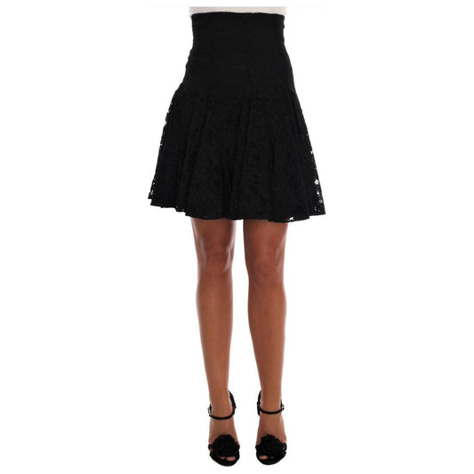 Dolce & Gabbana Black Floral Cutout Lace A-Line Skirt 17% Viscose,1728,6% Polyamide,67345645728,Black,Clothing,Dolce & Gabbana,IT36 | XS,Material: 77% Cotton,Mini - Skirts - Clothing,New with tags,Skirts - Clothing,Skirts - Women - Clothing,Women,Women -