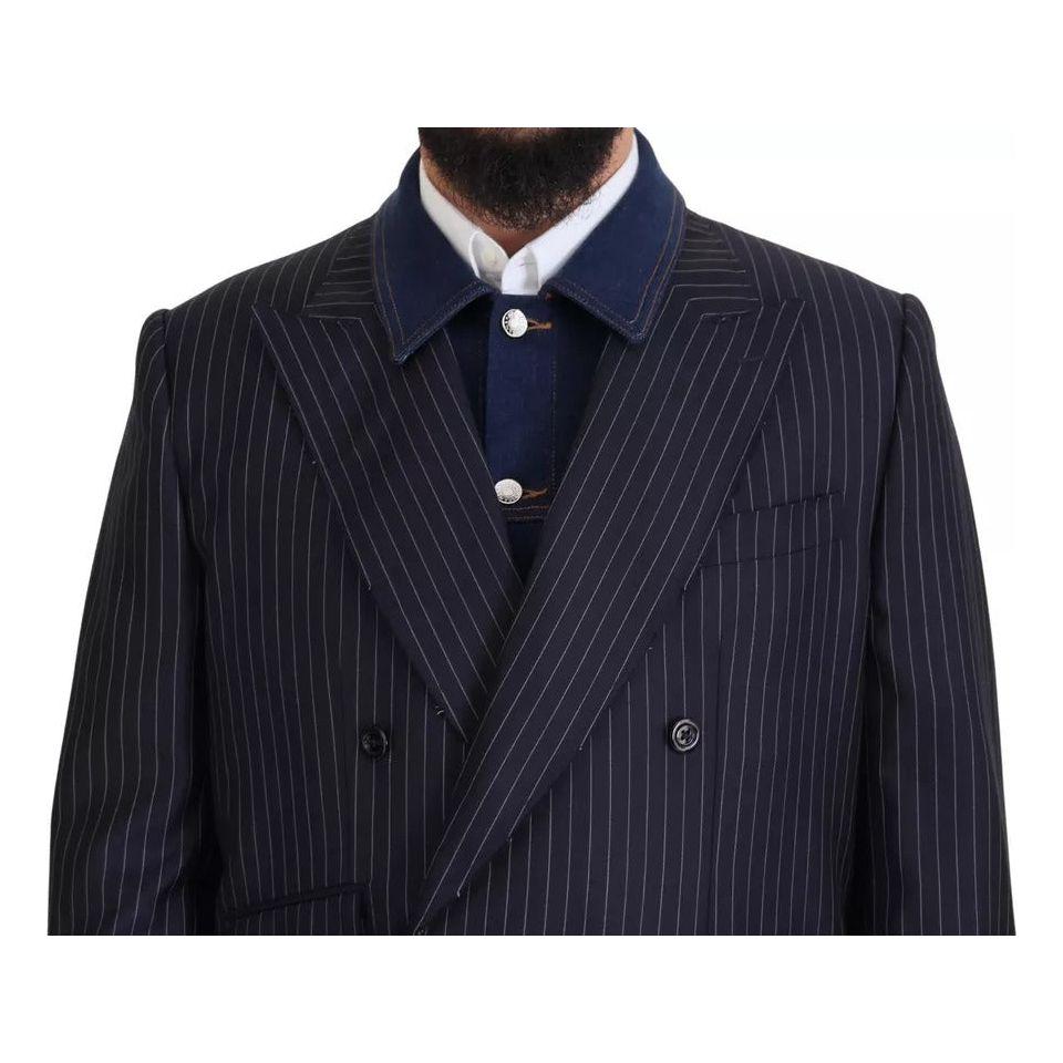 Dolce & Gabbana Blue Striped Double Breasted Denim Blazer Dolce & Gabbana