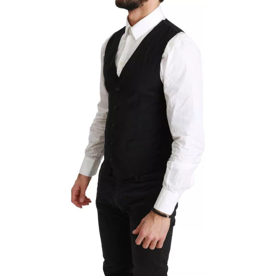 Dolce & Gabbana Black Solid STAFF Slim Fit Waistcoat Vest Dolce & Gabbana