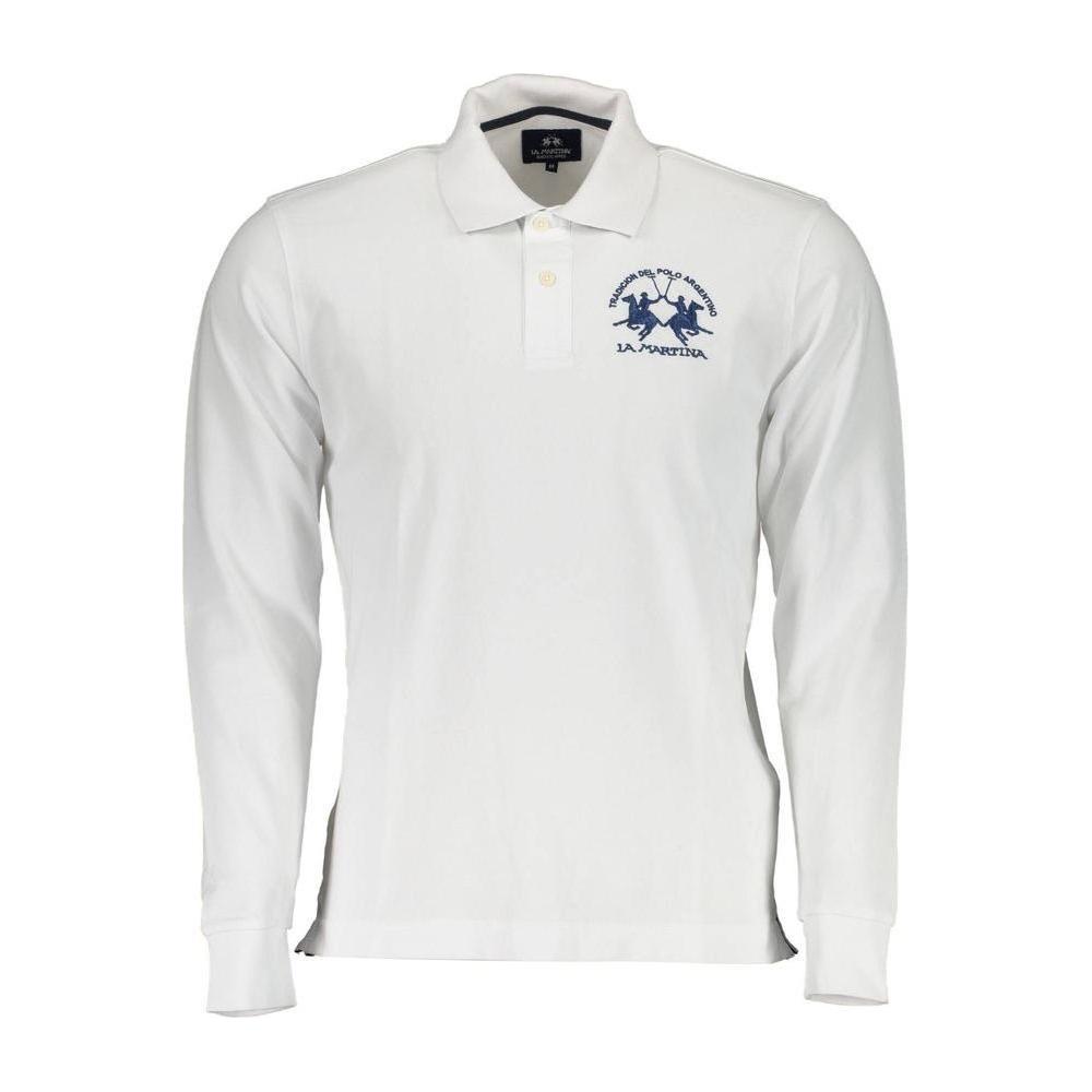 La Martina White Cotton Men Polo Shirt La Martina