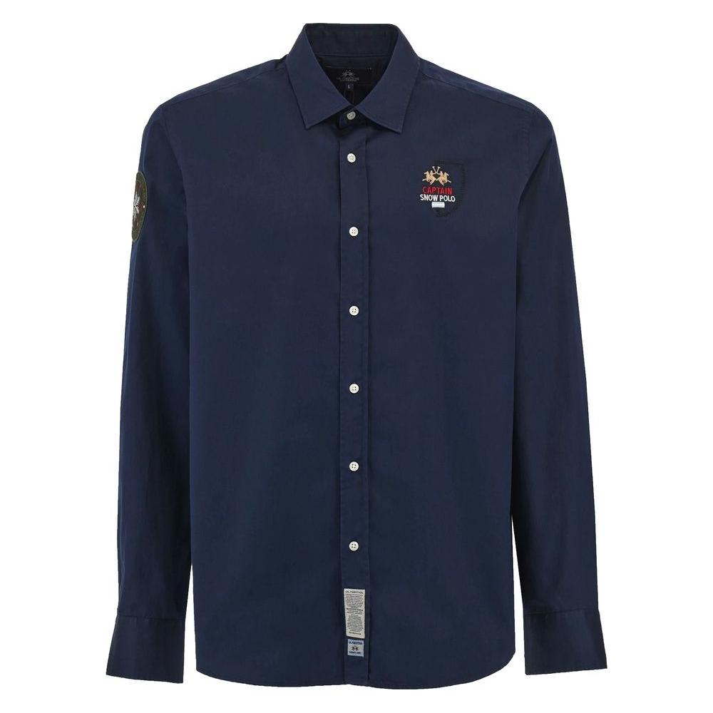 La Martina Blue Cotton Men Shirt La Martina