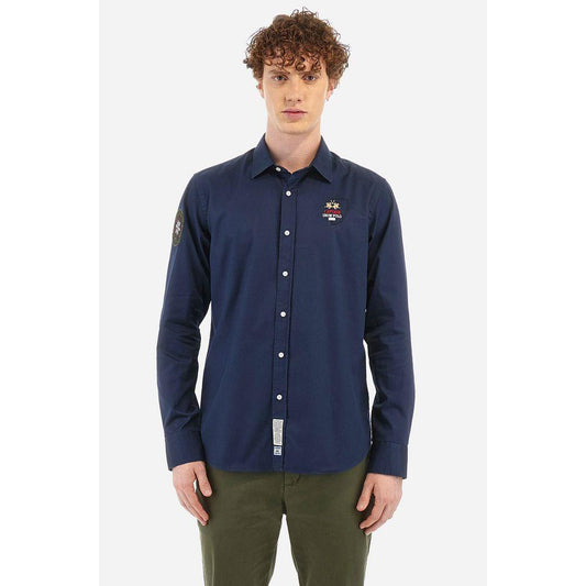 La Martina Blue Cotton Men Shirt La Martina