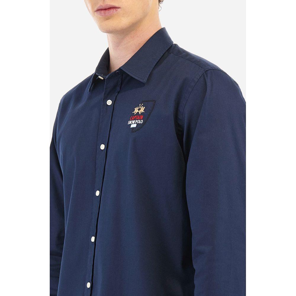 La Martina Blue Cotton Men Shirt La Martina