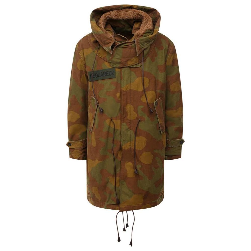 Dsquared² Camo Textured Hooded Parka with Leather Details Dsquared²