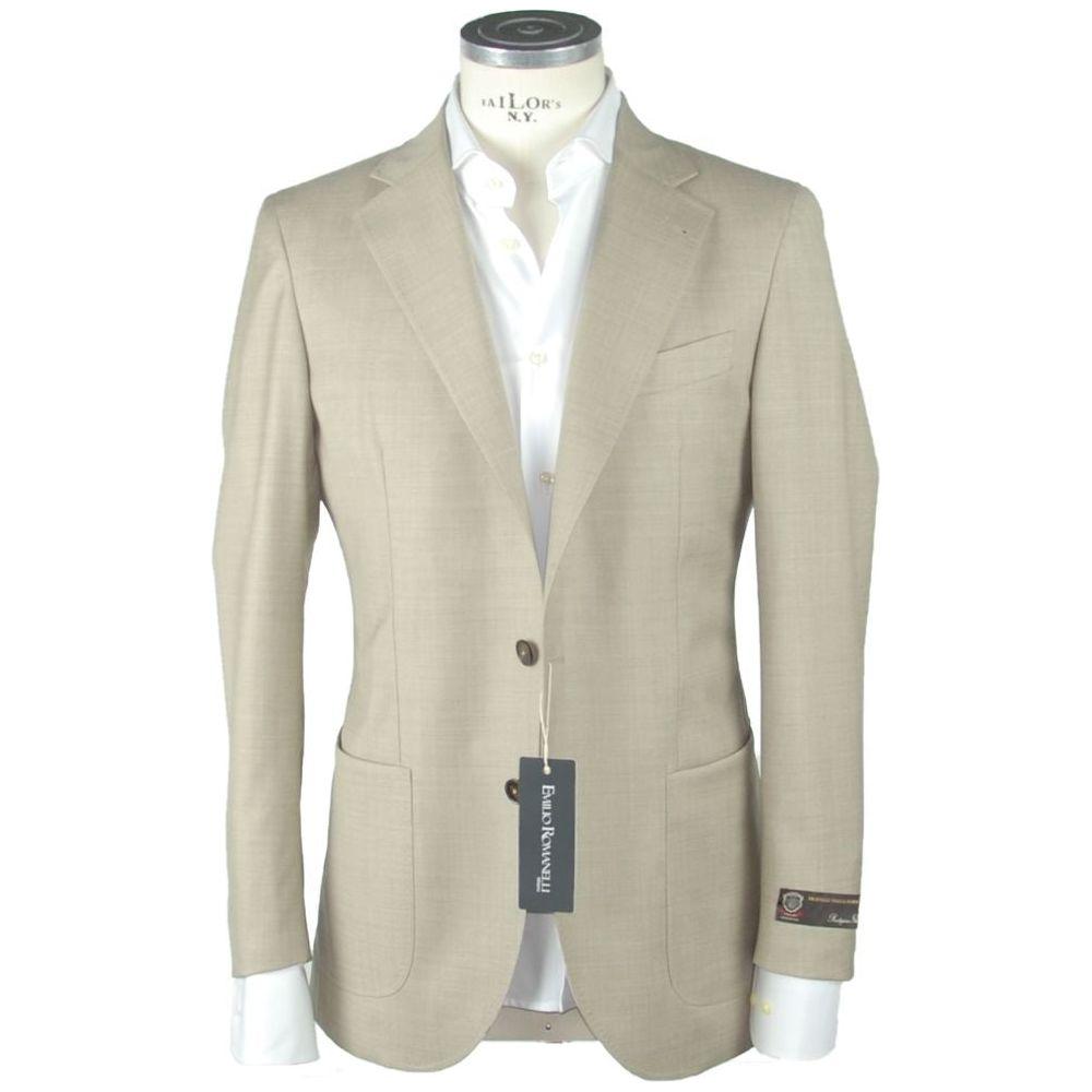 Emilio Romanelli Beige Wool Men Blazer Emilio Romanelli