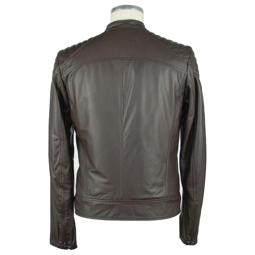 Emilio Romanelli Elegant Brown Leather Zip Jacket Emilio Romanelli