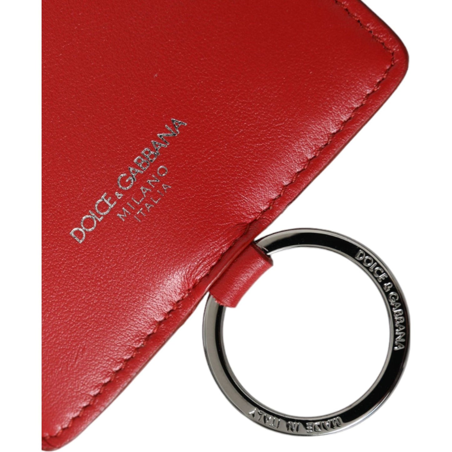 Dolce & Gabbana Red Calfskin Leather Lanyard Logo Card Holder Wallet Dolce & Gabbana