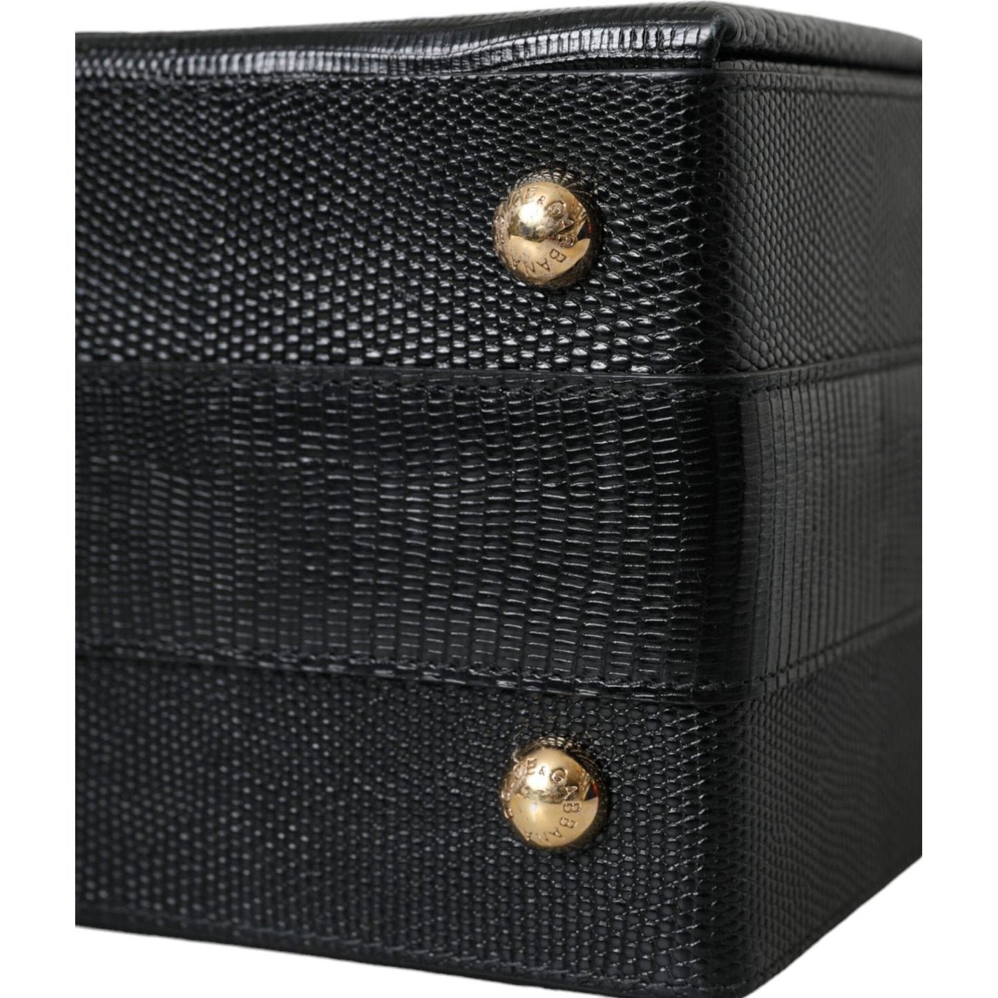 Dolce & Gabbana Black Lizard Embossed Calfskin Leather Double Box Bag Dolce & Gabbana