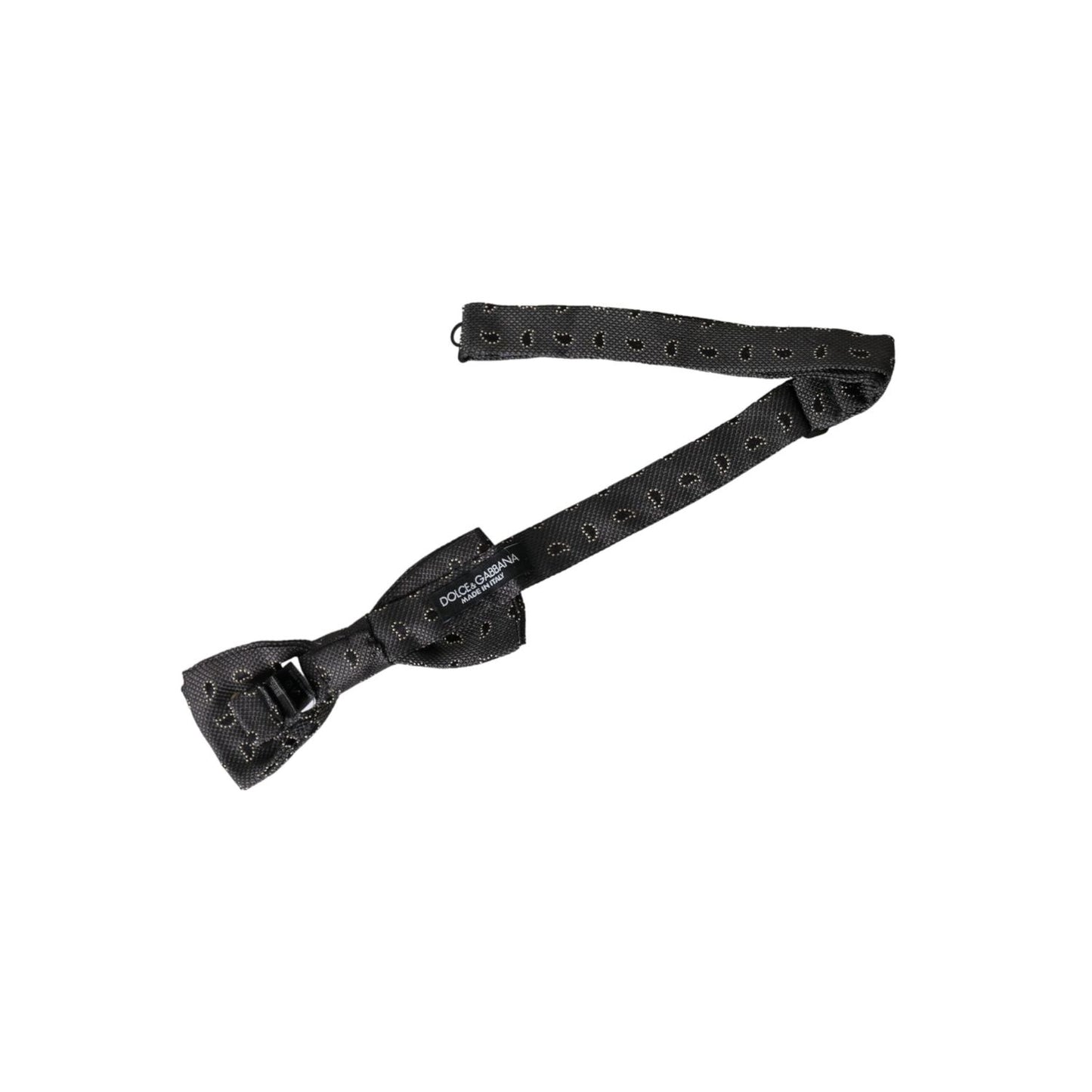 Dolce & Gabbana Dark Gray Silk Patterned Adjustable Neck Men Bow Tie