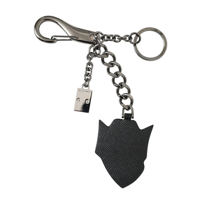 Dolce & Gabbana Black Prince Studs Logo Silver Brass Keychain Keyring