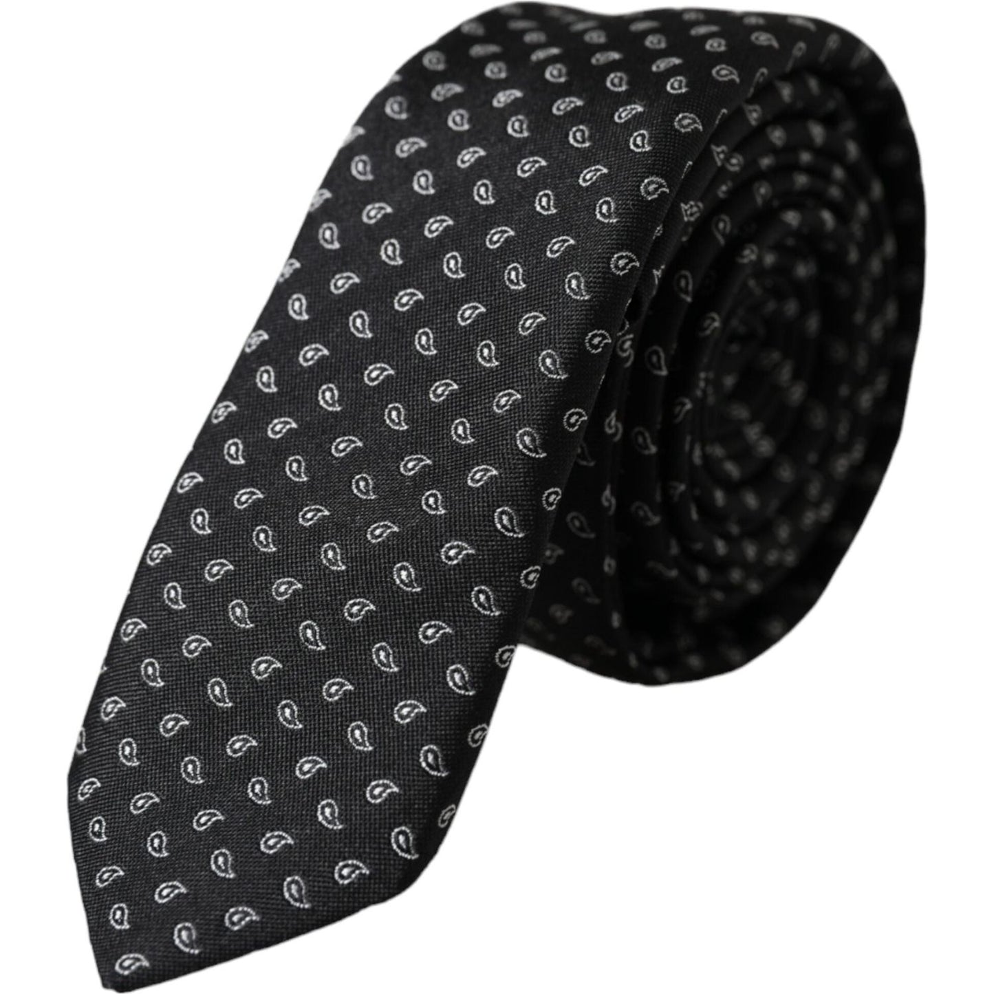 Dolce & Gabbana Black Jacquard Patterned Silk Adjustable Men Tie Dolce & Gabbana