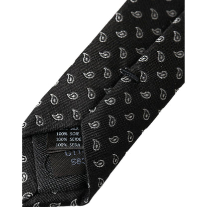Dolce & Gabbana Dark Gray Jacquard Patterned Silk Adjustable Men Tie