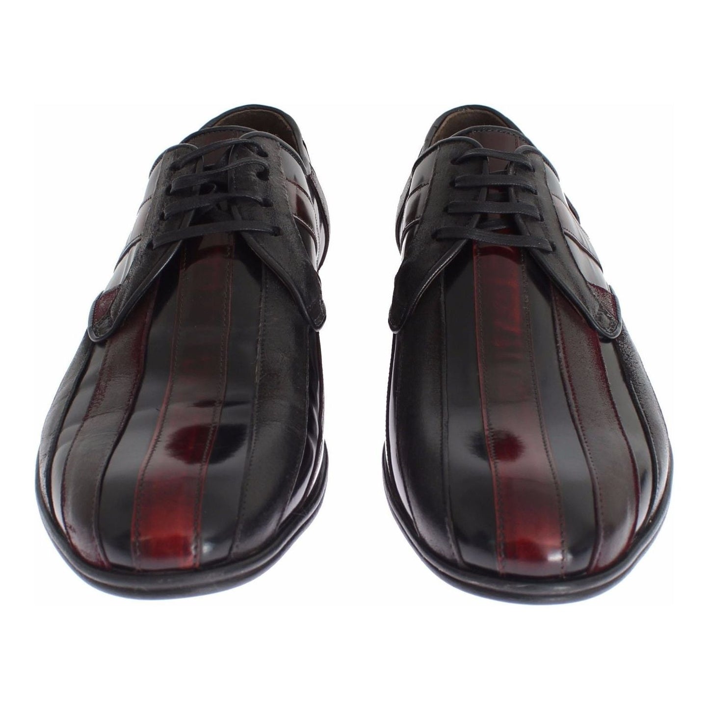 Dolce & Gabbana Elegant Black Bordeaux Striped Leather Dress Shoes Dress Shoes Dolce & Gabbana