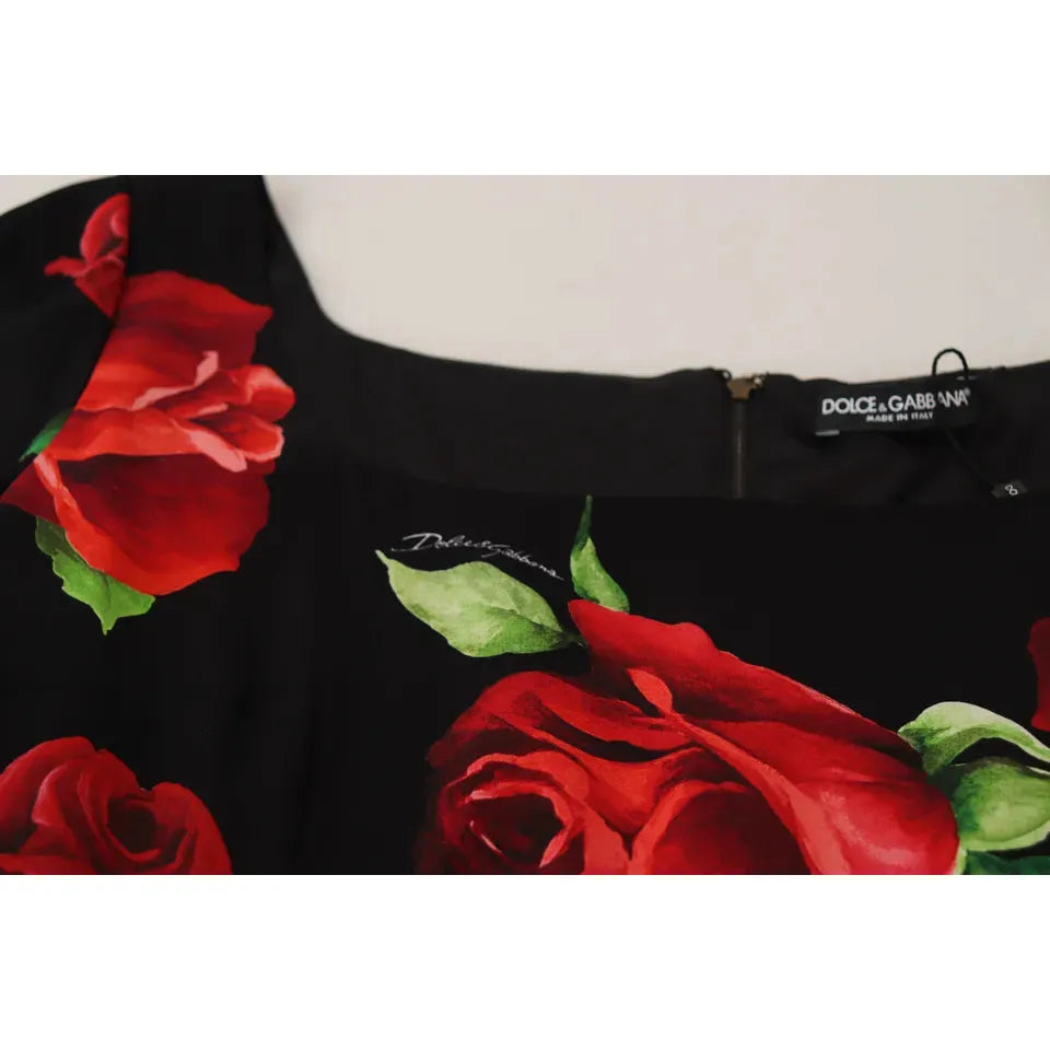 Dolce & Gabbana Black Red Roses Sheath Silk Stretch Dress Dolce & Gabbana