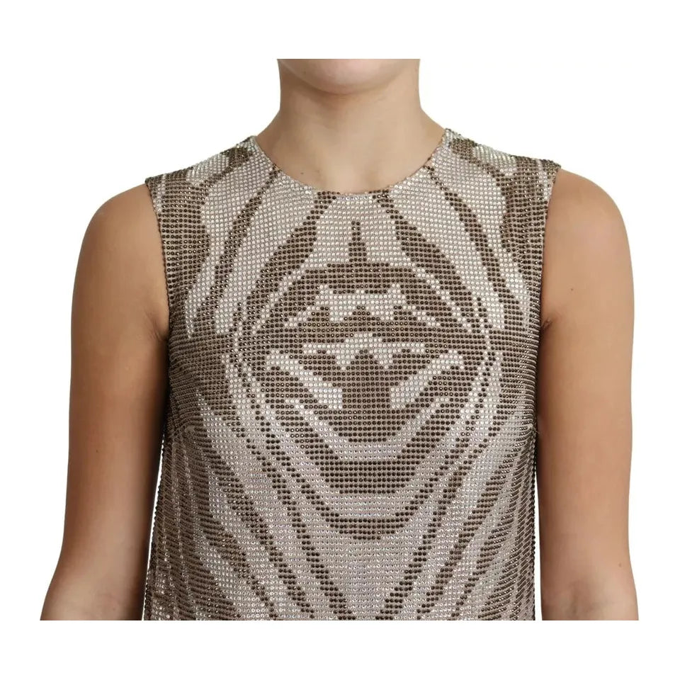 Dolce & Gabbana Brown Crystal Shift Mini Zebra Silver Dress