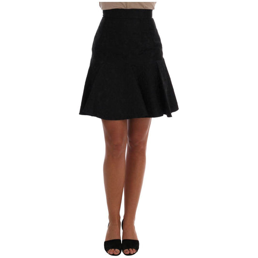 Dolce & Gabbana Black Floral Jacquard Silk A-Line Skirt 1728,25% Acrylic,28% Silk,67345645728,Black,Clothing,Dolce & Gabbana,IT36 | XS,Material: 47% Polyester,Mini - Skirts - Clothing,New with tags,Skirts - Clothing,Skirts - Women - Clothing,Women,Women -